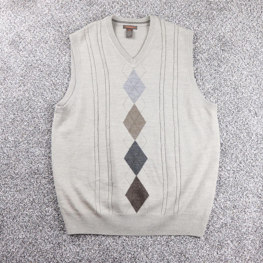 Men's Dockers Sweater Vest Mens XL Brown Argyle Sleeveless - Picture 1 of 6